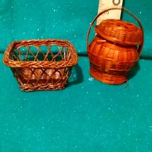 Mini woven tight basket with lid. And a laundry basket. Set
